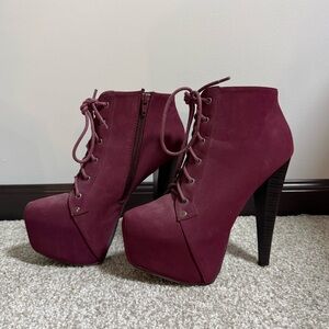 Charlotte Russe Burgundy Lace Up Platform Boots